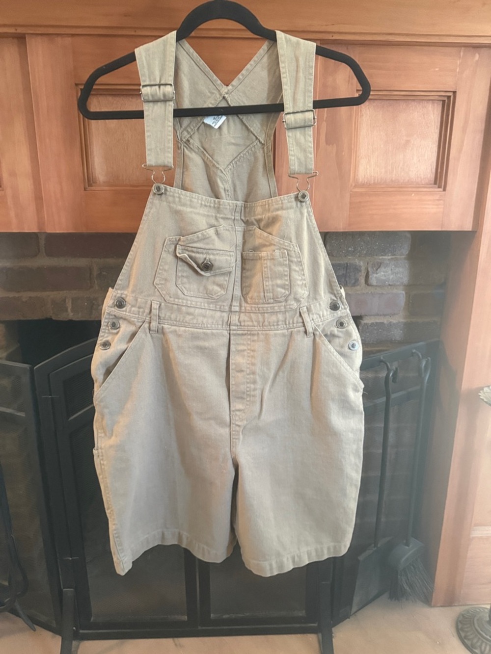 Vintage 90s Northcrest Tan Khaki Denim Utility Carpenter Shorts Overalls Size 18